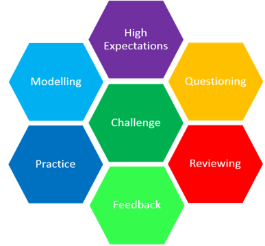 Trinity Primary teaching and learning framework Trinity Primary teaching and learning framework showing high expectations, questioning, reviewing, feedback, practice, modelling and challenge